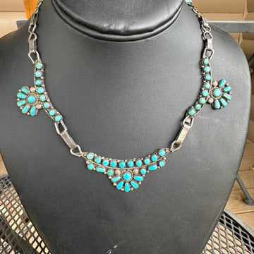 Vintage Zuni and Natural Turquoise Bib Necklace