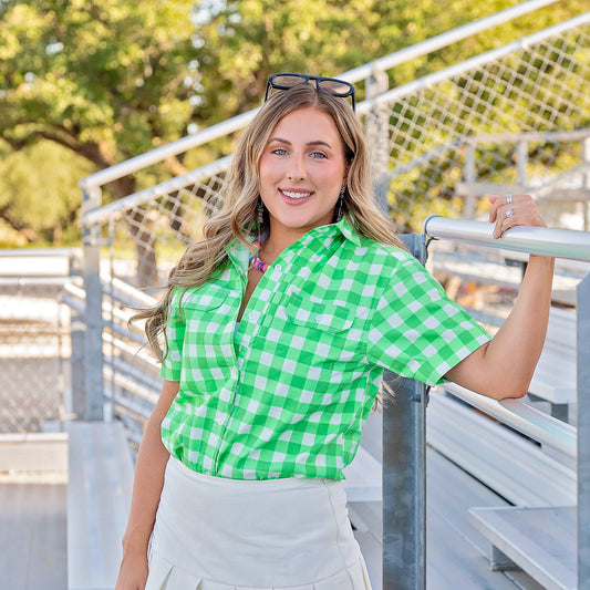 Women's Short Sleeve Fishing Shirt - Green Check