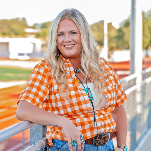 Women's Short Sleeve Fishing Shirt - Burnt Orange Check