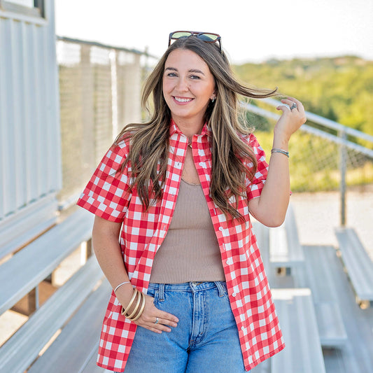 Women's Short Sleeve Fishing Shirt - Red Check