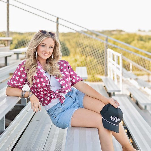 Women's Short Sleeve Fishing Shirt - Maroon Check