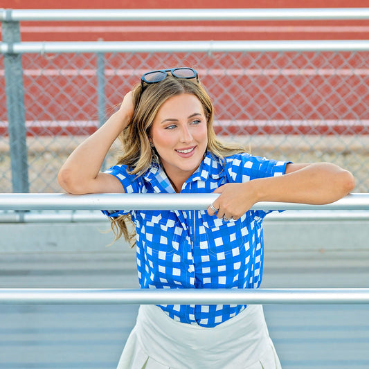 Women's Short Sleeve Fishing Shirt - Royal Blue Check