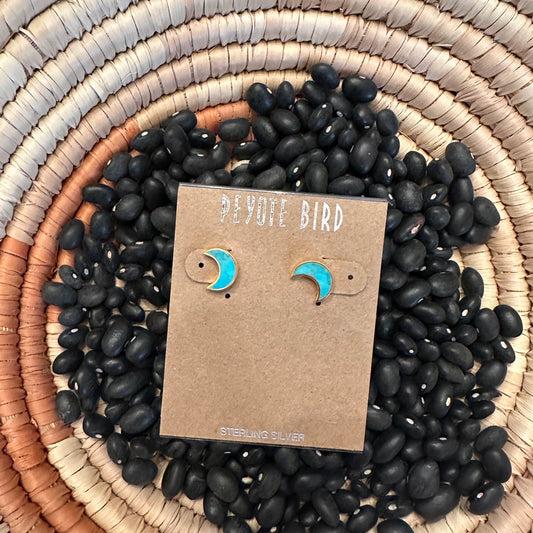 Crescent Stud Earrings - gold plated bezel