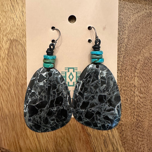 Turquoise and Black Slab Earrings