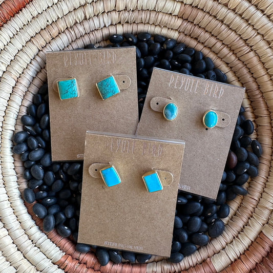 Rectangle Nomad Studs - gold bezels