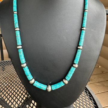 Handcarved Santo Domingo Turquoise and Sterling Neclace