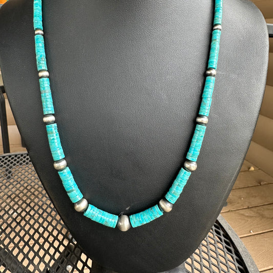 Handcarved Santo Domingo Turquoise and Sterling Neclace