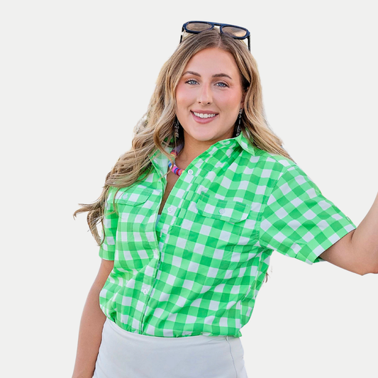 Women's Short Sleeve Fishing Shirt - Green Check