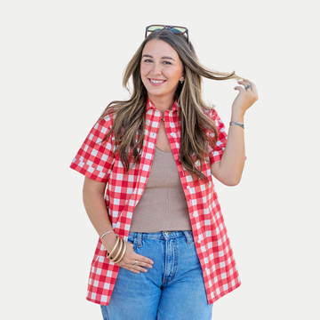 Women's Short Sleeve Fishing Shirt - Red Check