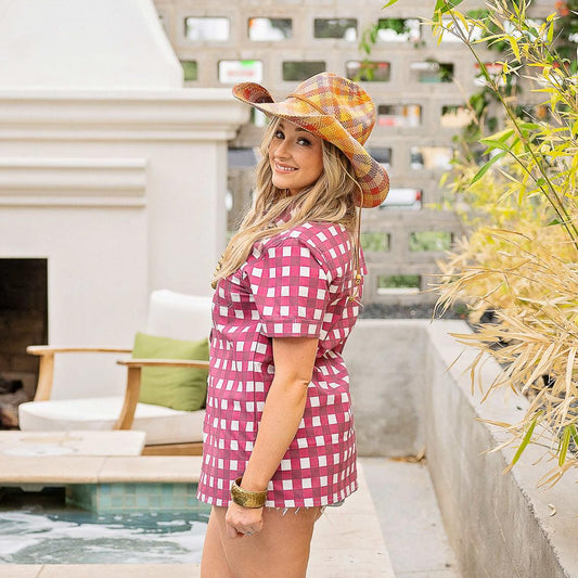 Women's Short Sleeve Shirt - Maroon Check