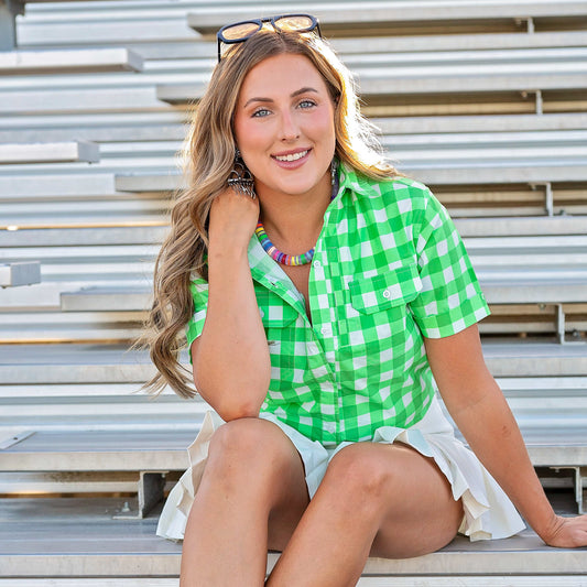 Women's Short Sleeve Fishing Shirt - Green Check