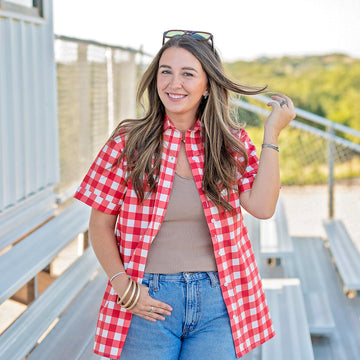 Women's Short Sleeve Fishing Shirt - Red Check