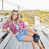 Women's Short Sleeve Fishing Shirt - Maroon Check