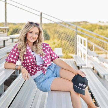 Women's Short Sleeve Fishing Shirt - Maroon Check